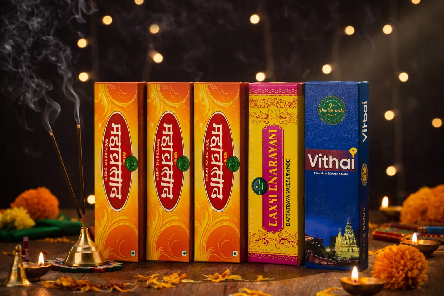 DESHPANDE BANDHU + Premium Agarbatti Combo Pack of 5 (3 Mahaprasad + 1 Laxminarayan + 1 Vithai)